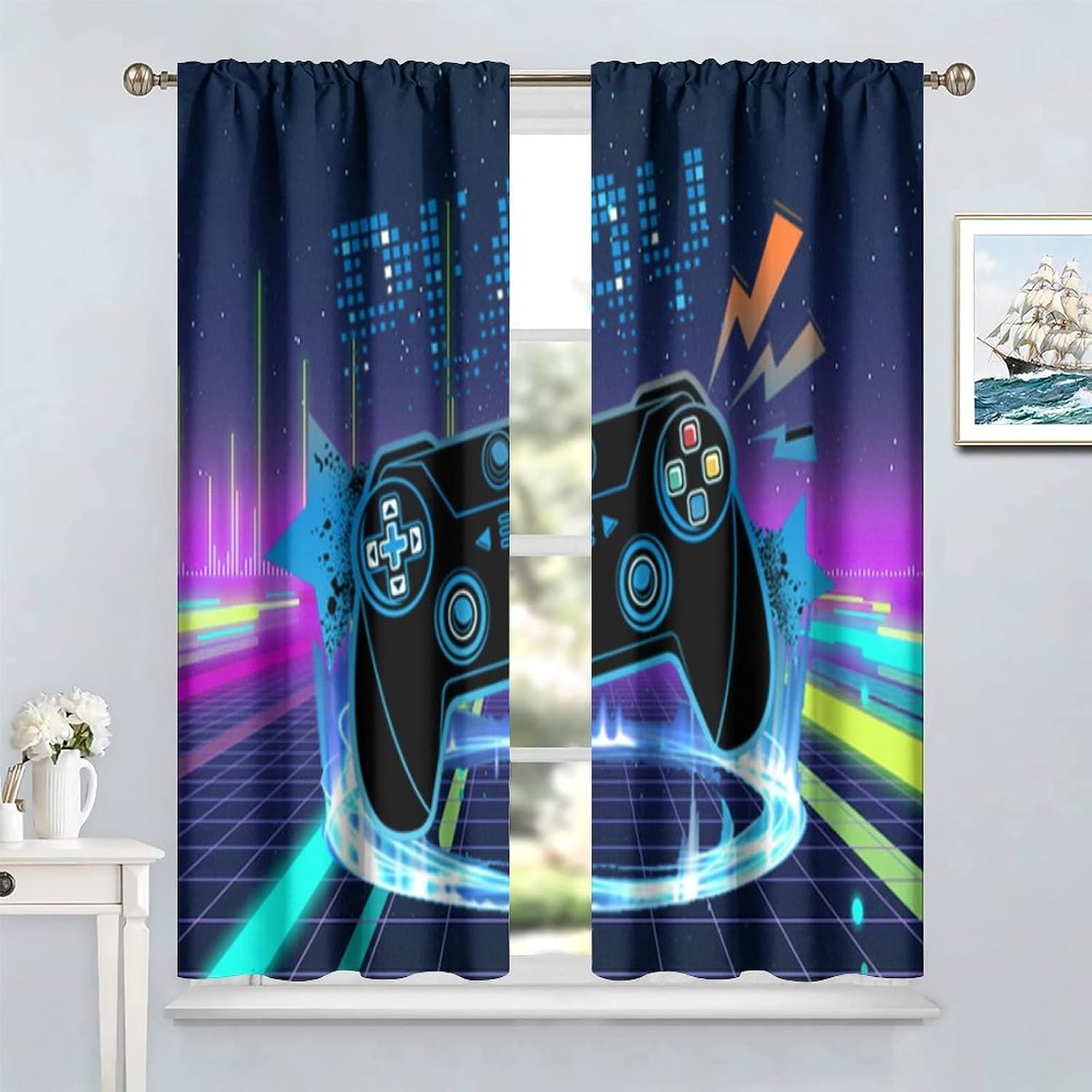 Retro Gaming Space - 2 panel Neon oyun denetleyicisi karartma