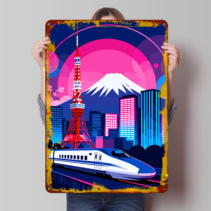 Retro Gaming Tokyo - Tokyo Şehir Manzarası Hızlı Tren Posteri