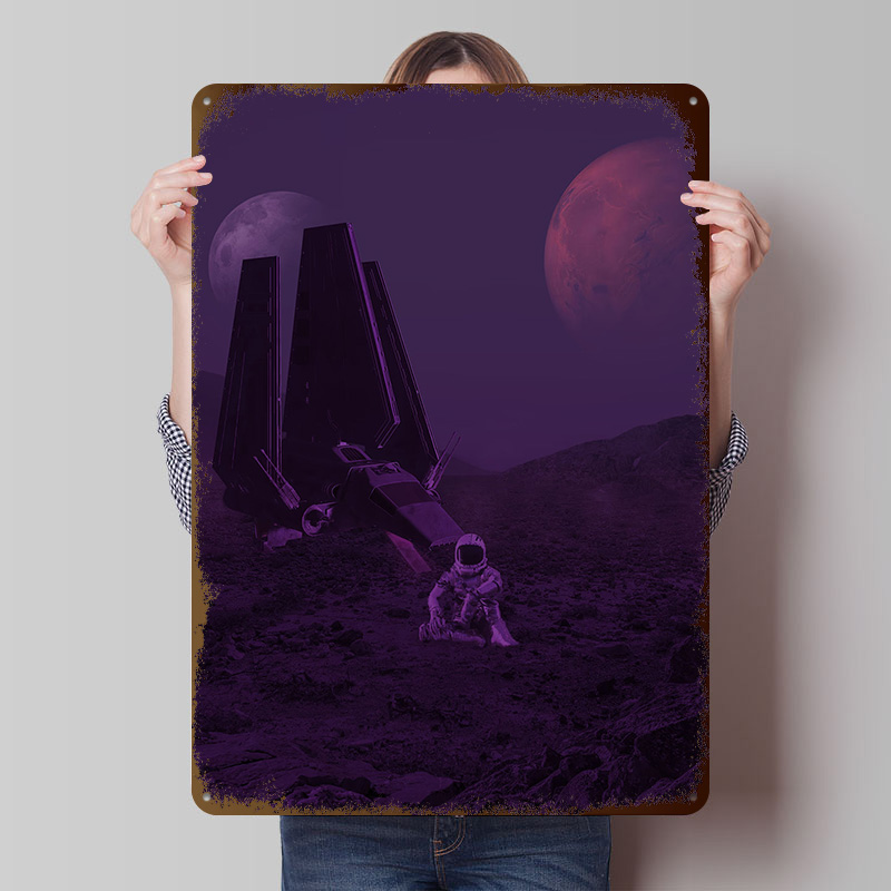 Retro Gaming Space - Uzay Seyahati Metal Poster Özel Duvar