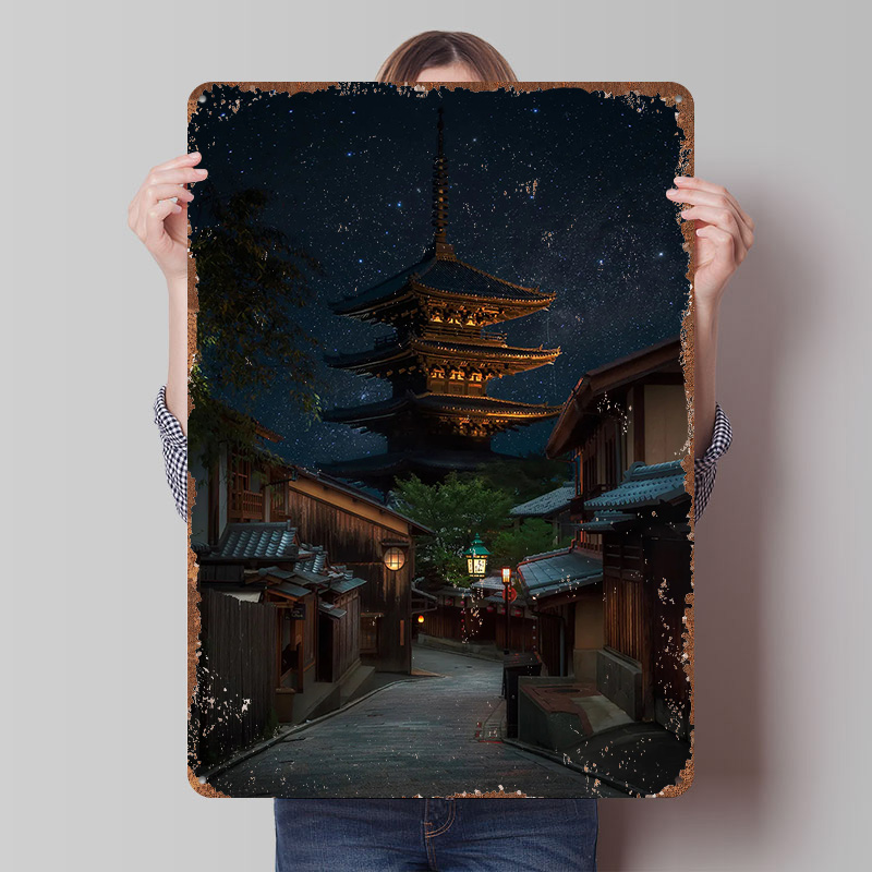 Retro Gaming Kyoto - Kyoto Gece Teneke Poster Özelleştirilmiş Duvar