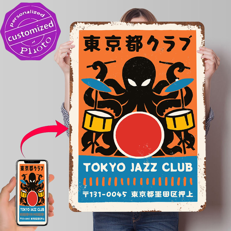 Retro Gaming Tokyo - Tokyo Caz Kulübü Metal Poster Özelleştirilmiş