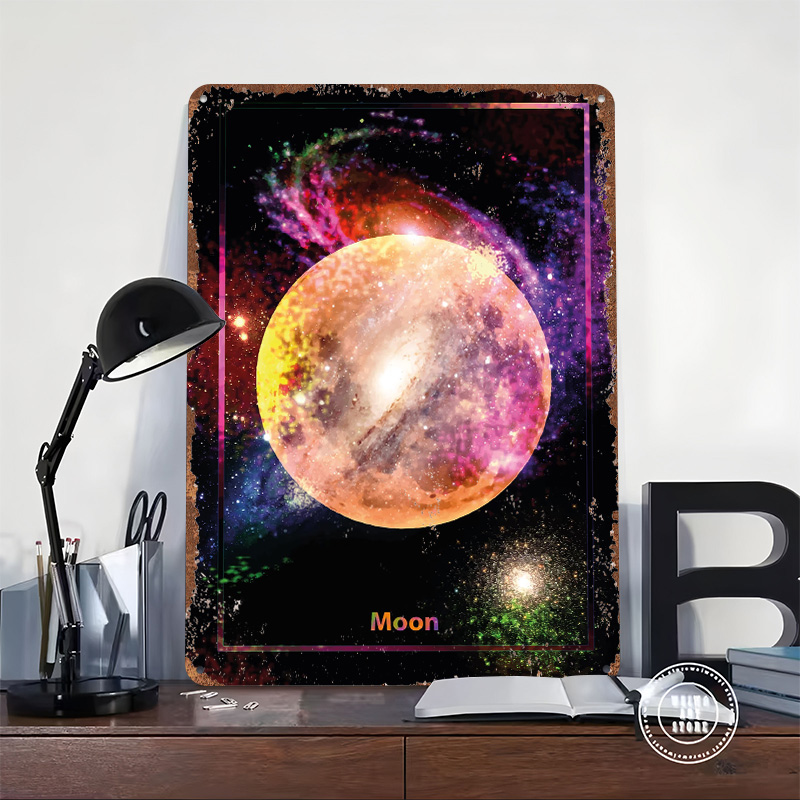 Renkli Ay Uzayda Metal Poster  - Retro Gaming Space incelemesi ve fiyatı