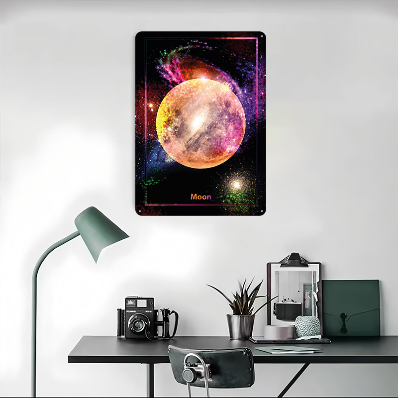 Renkli Ay Uzayda Metal Poster  - Retro Gaming Space incelemesi ve fiyatı